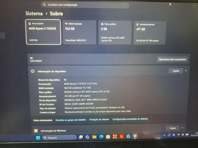 Notebook Lenovo LOQ , RTX 4050 , RAM 16 GB