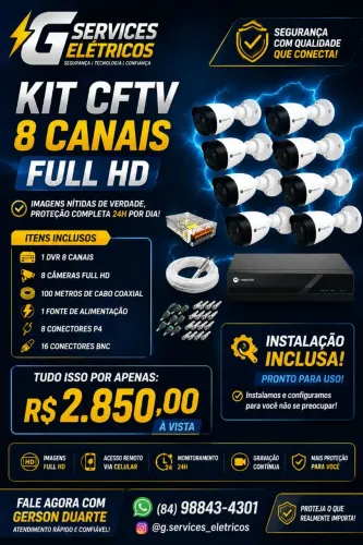 Kit 8 Câmeras de Segurança Full HD Completo + Incluso instalação