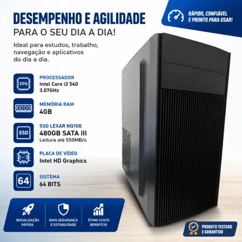 PC Intel Core i3 540 + SSD Lexar 480GB | Semi Novo | Pronto para Uso