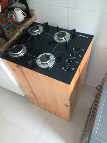 Cook top mesa de vidro 4 bocas com base de madeira maciça
