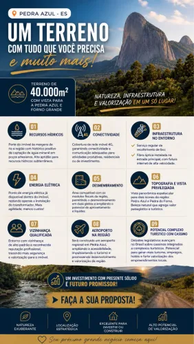 TERRENO COM VISTA PARA PEDRA AZUL E FORNO GRANDE