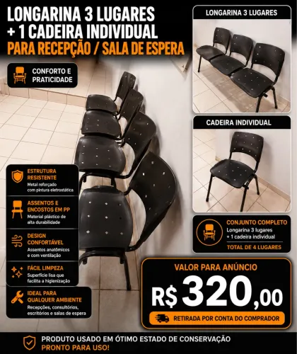 Conjunto de cadeiras para recepção