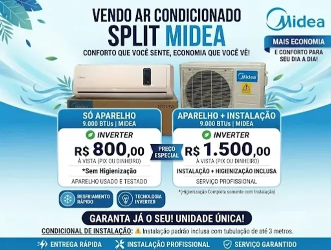 Ar Condicionado Split Midea 9.000 BTUs Inverter - Perfeito Estado!
