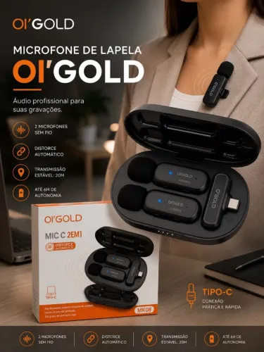 Microfone lapela sem fio duplo Tipo C Excelente qualidade