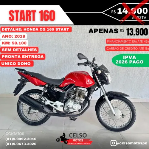 START 160 2018 c/58.100km IPVA26 PAGO FINANCIO 48x ACEITO SUA MOTO