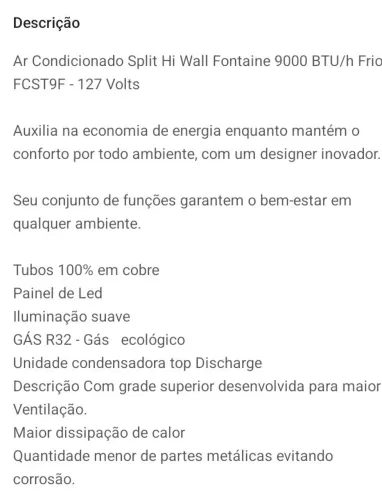 Ar condicionado Fontaine 9000 BTU