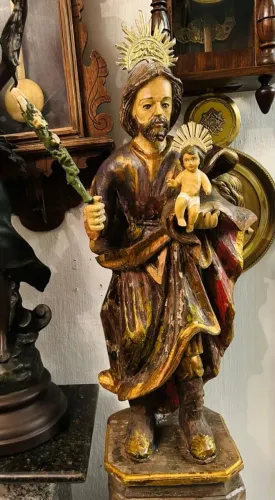 Escultura madeira São José de botas 82cm