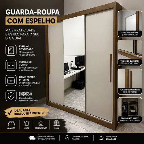 Armário de Casal com Espelho e Portas de Correr
