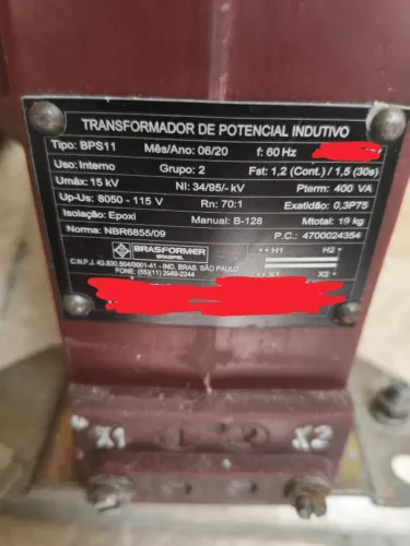 3 PEÇAS - TP TRANSFORMADOR DE POTENCIAL RAIZ DE 3 - 8050V/115V - 400VA