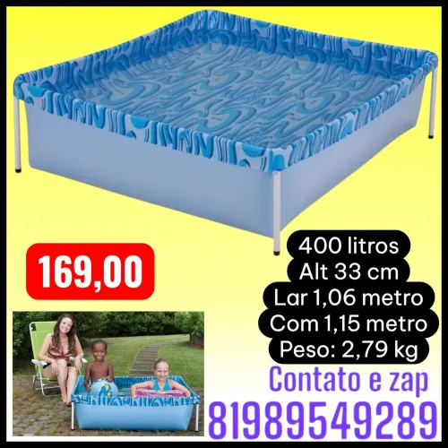 Piscina infantil mor 400 litros retangular quadrada azul 