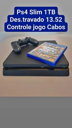 Ps4 Slim 1TB Des.travado 13.52 Controle jogo Cabos