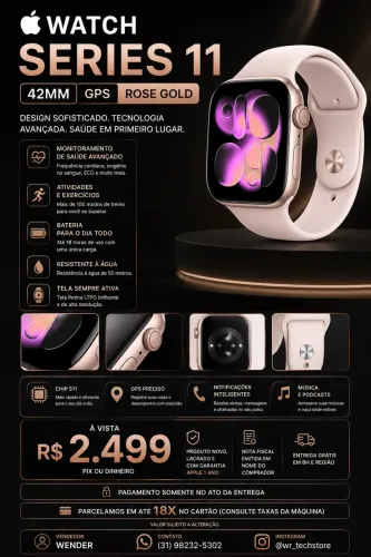 Apple Watch Series 11 42MM GPS Rose Gold Produto novo, lacrado, com NF