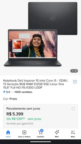 Notebook Dell i5 13 geração| SSD 512GB | tela 120hz | semi novo