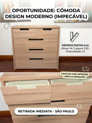 Cômoda Grande Madeira Clara 5 Gavetas - Excelente Estado