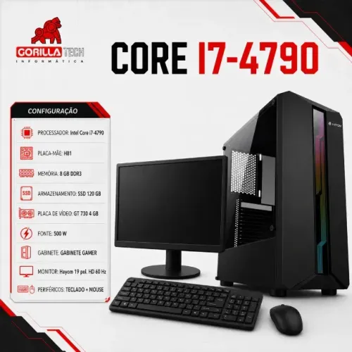 PC Completo i7-4790 GT 730 8GB SSD 120GB + Monitor 19" Novo