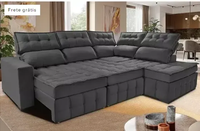 Sofá de Canto Esquerdo 2,65x2,30m Retrátil e Reclinável com Molas Ensacadas Cama inBox Nob