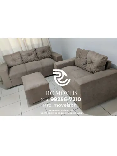 Conjunto Sofá Canadá 2 e 3 Lugares com Puff Suede Direto da Fábrica