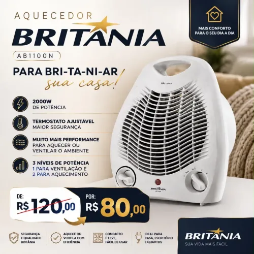 AQUECEDOR BRITÂNIA 2000W - AB1100N - NOVO NA CAIXA