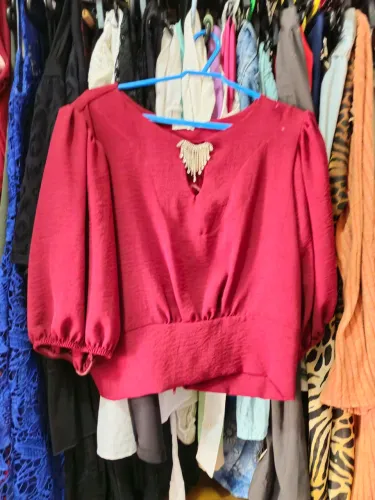 Blusa nova, cor vinho, em crepe e zíper nas costas