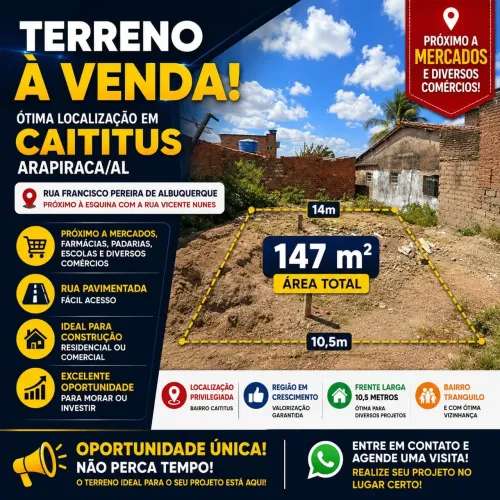 TERRENO À VENDA EM ARAPIRACA - BAIRRO CAITITUS