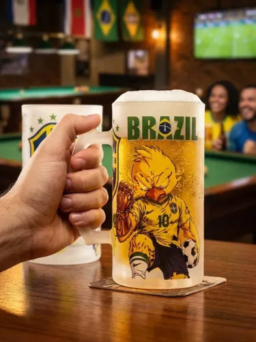 Caneca de Chopp de Vidro Jateado Brasil 475ml