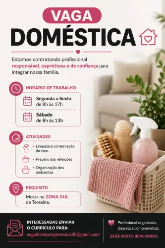 Vaga para secretária do lar