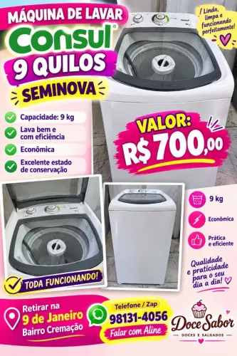 Máquina lavar 9 kls faz tudo consul *zap