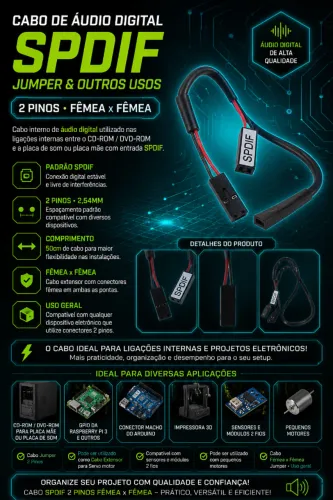 Cabo de Áudio Digital VENTION SPDIF, JUMPER & Outros Usos com 2 Pinos