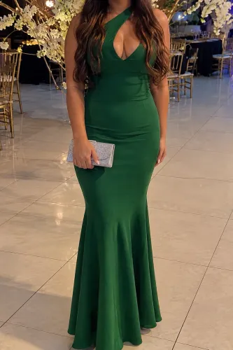 Vestido longo verde esmeralda elegante