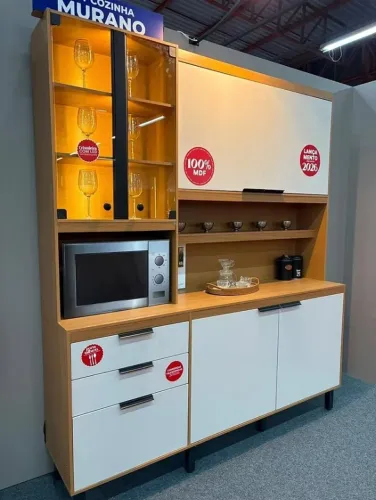 Kit Cozinha Murano Cristaleira com LED 100% MDF - Entrega/Montagem Grátis p/Fortaleza