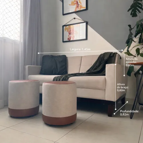Sofá 2 lugares com puffs. Grátis almofada ame manta!