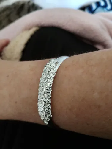 Lindo Bracelete pavão esculpido em Prata 925 - Ajustável