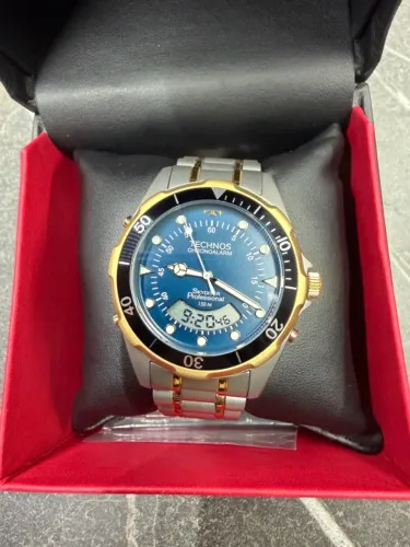 Relogio Technos Skydiver WT2060AF/1A Azul e Dourado Completo + Garantia