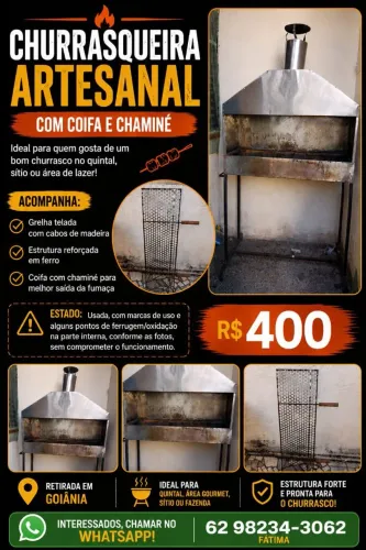 Churrasqueira Artesanal Grande com Coifa e Chaminé - R$ 400
