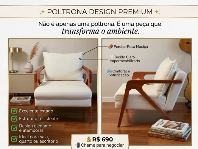 Poltrona Design em Peroba-Rosa Maciça | Excelente Estado