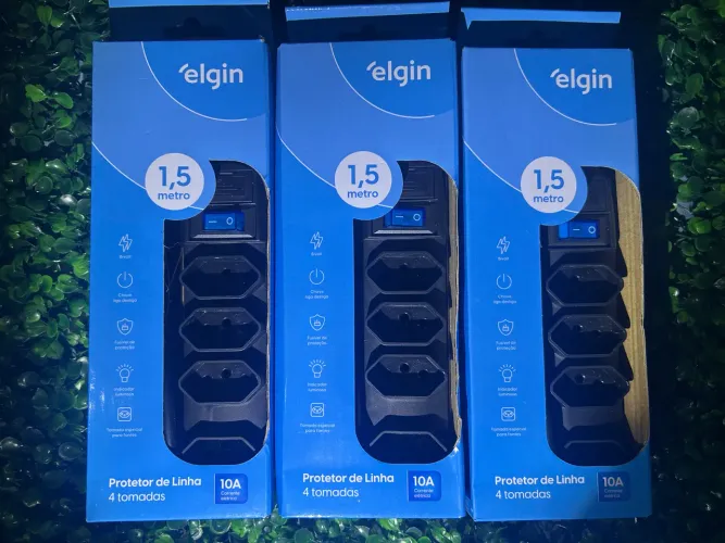 Filtro de Linha Elgin 4 Tomadas Novo Protetor de Surtos Cabo 1,5m Bivolt Preto