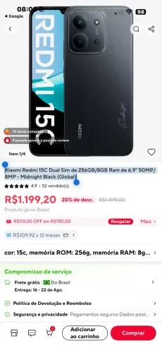 Celular Xiaomi Redmi 15C Dual Sim de 256GB/8GB Ram de 6.9" 50MP/8MP