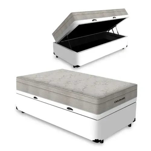 Colchão Solteiro Premium Ortobom + Base Baú Solteiro White Suede