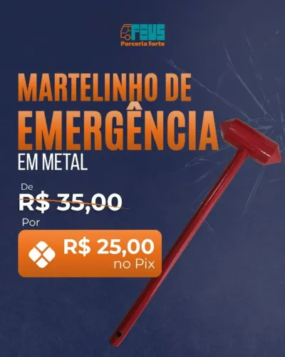 Martelinho de Emergência em Metal Quebra Vidros para Ônibus e Veículos