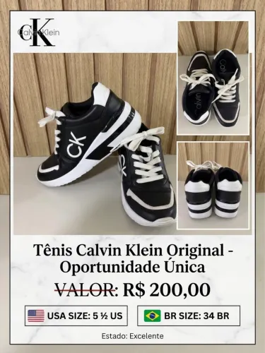 Tenis couro original Calvin Klein com solado tipo plataforma/chunky