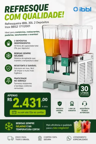     Refresqueira Industrial IBBL 30 Litros 2 Cubas Inox