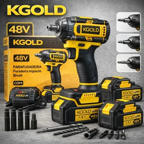 Chave de Impacto Profissional 48V,Alto Torque400N.M - Design Ergonômico, Bateria Lítio, Mo