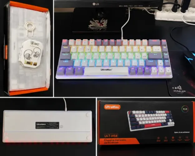 Teclado mecânico 68% e fone de ouvido QKZ