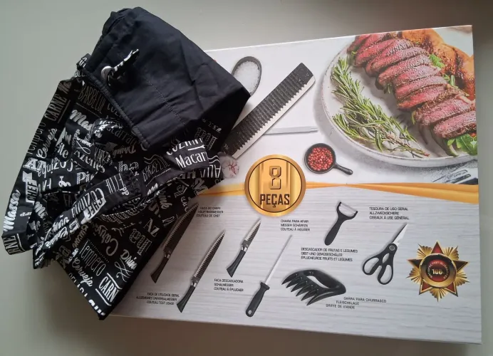 Kit utensílios para churrasco com  avental