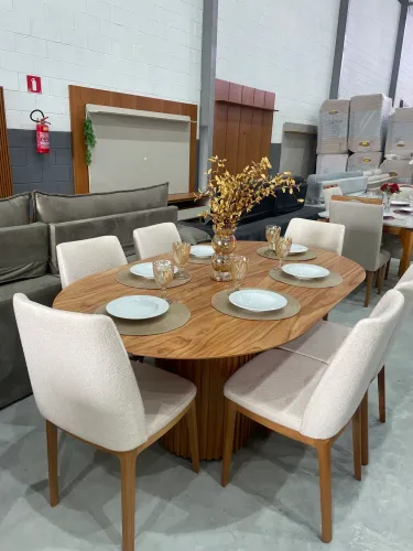 Mesa de Jantar De Luxo Oval 6 Lugares Tampo MDF 2,18 cm