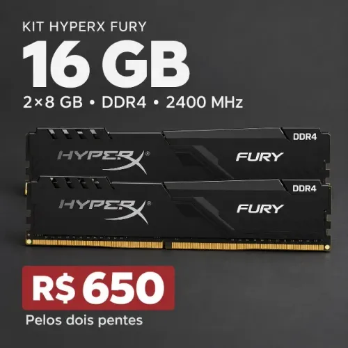 Memória RAM 16GB (8x2) DDR4 - HyperX Fury