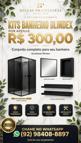 Kit banheiro com espelho e prateleiras