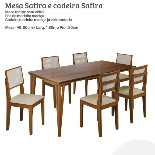 Mesa Safira e 6 cadeiras Safira por apenas