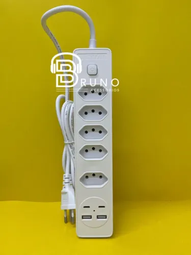 Extensão 5 tomadas 2 USB 2 tipo C