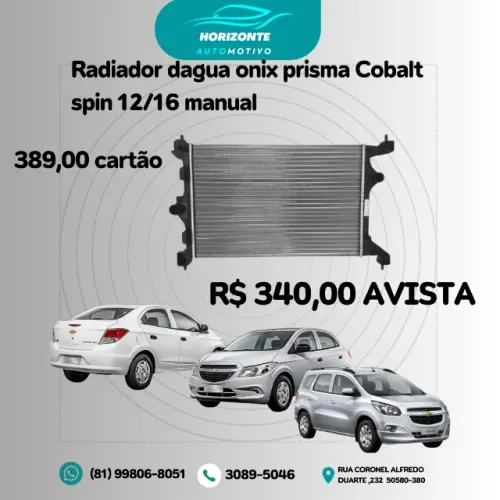 Radiador agua onix prisma Cobalt spin 12/16 manual *